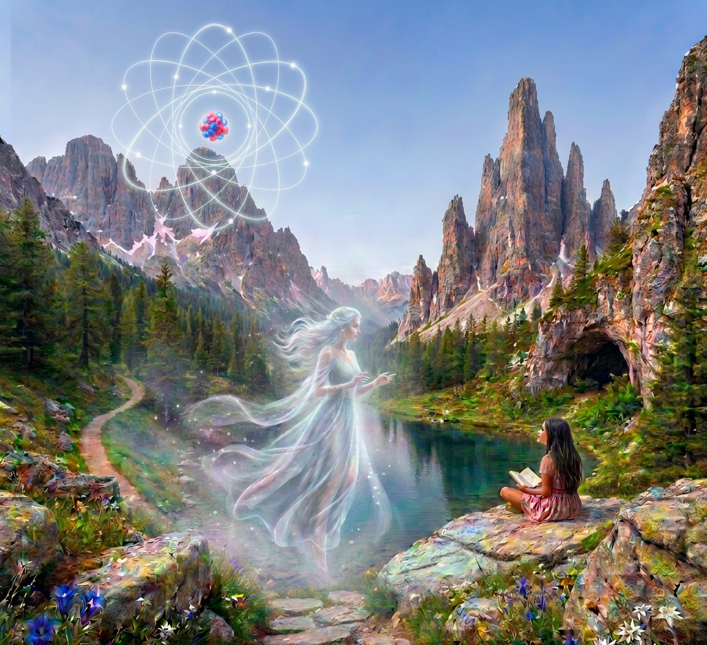 Fantasy landscape with glowing blue crystals, winding river, and starry night sky
